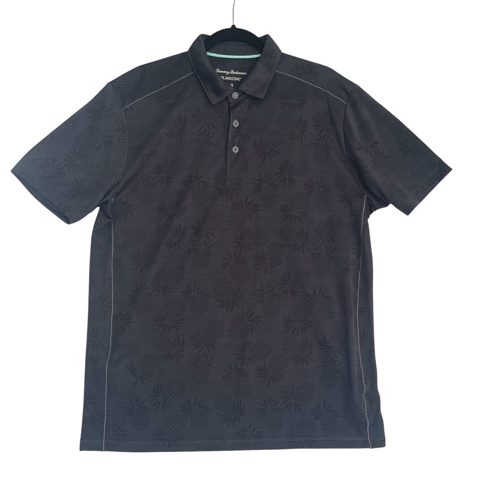 Tommy Bahama IslandZone Polo Shirt Pineapple Print Moisture Wicking Large Gray